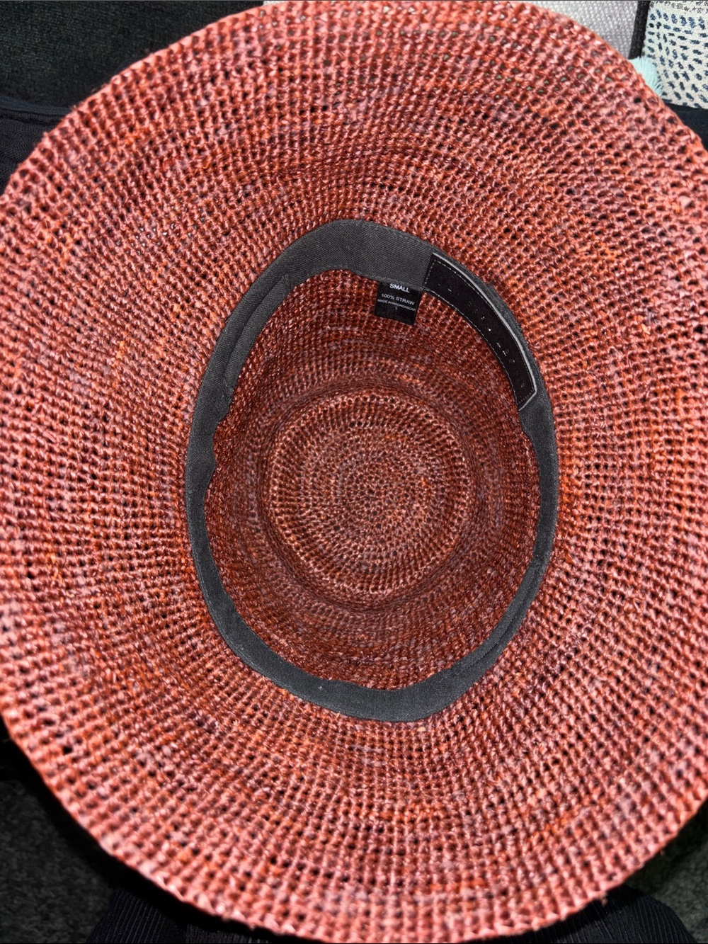 Janessa Leone Sz S Wide-Brim 100% Straw Woven Hat in Deep Red Brown - Picture 5 of 7